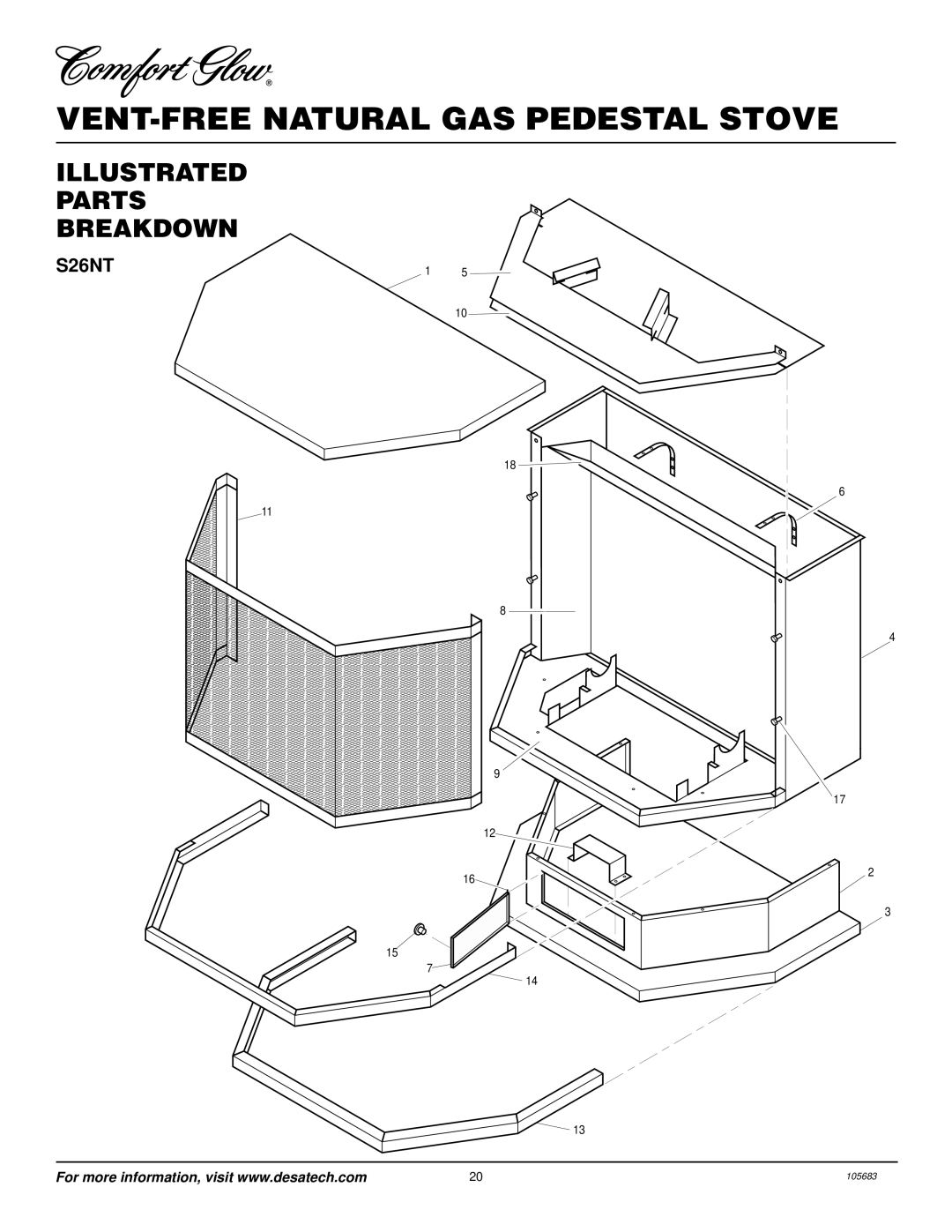 Desa S26NT installation manual VENT-FREE Natural GAS Pedestal Stove 