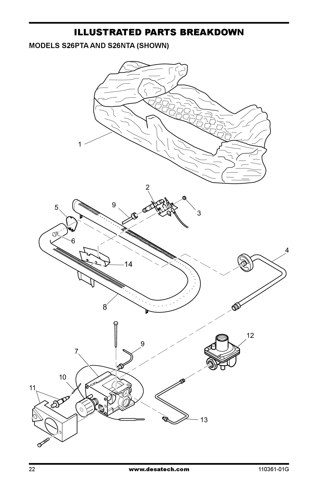 Desa S26NTA installation manual Illustrated Parts Breakdown, Models S26PTA and s26nta Shown 