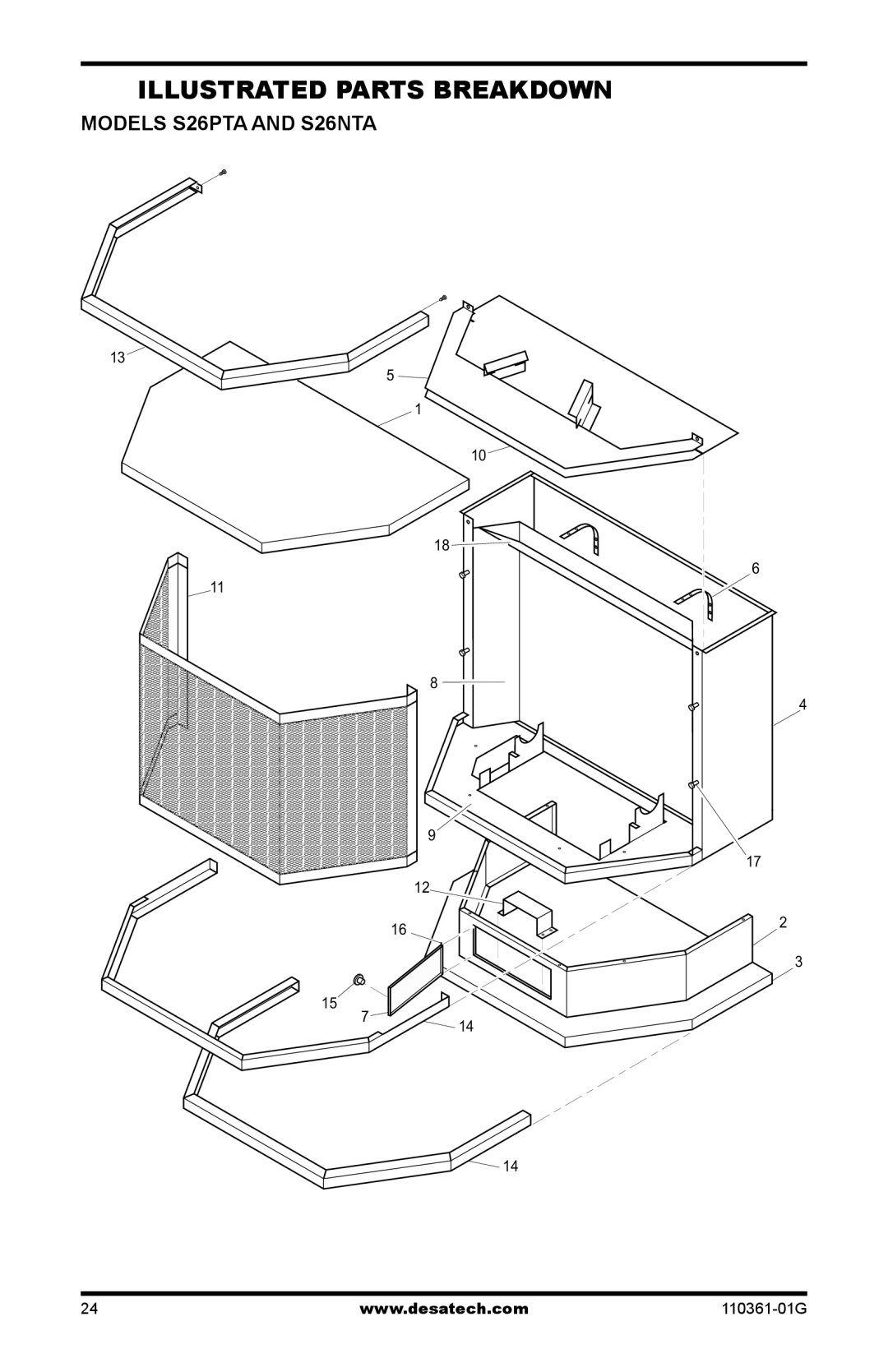 Desa S26NTA installation manual Illustrated Parts Breakdown, Models S26PTA and s26Nta 