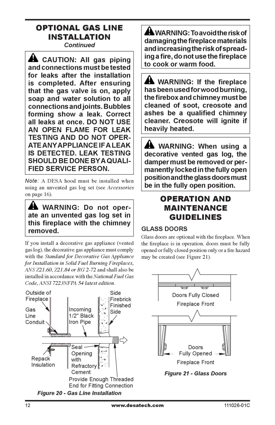 Desa S36RH, VS36H(1), VS36(1) installation manual Operation Maintenance Guidelines, Glass Doors 