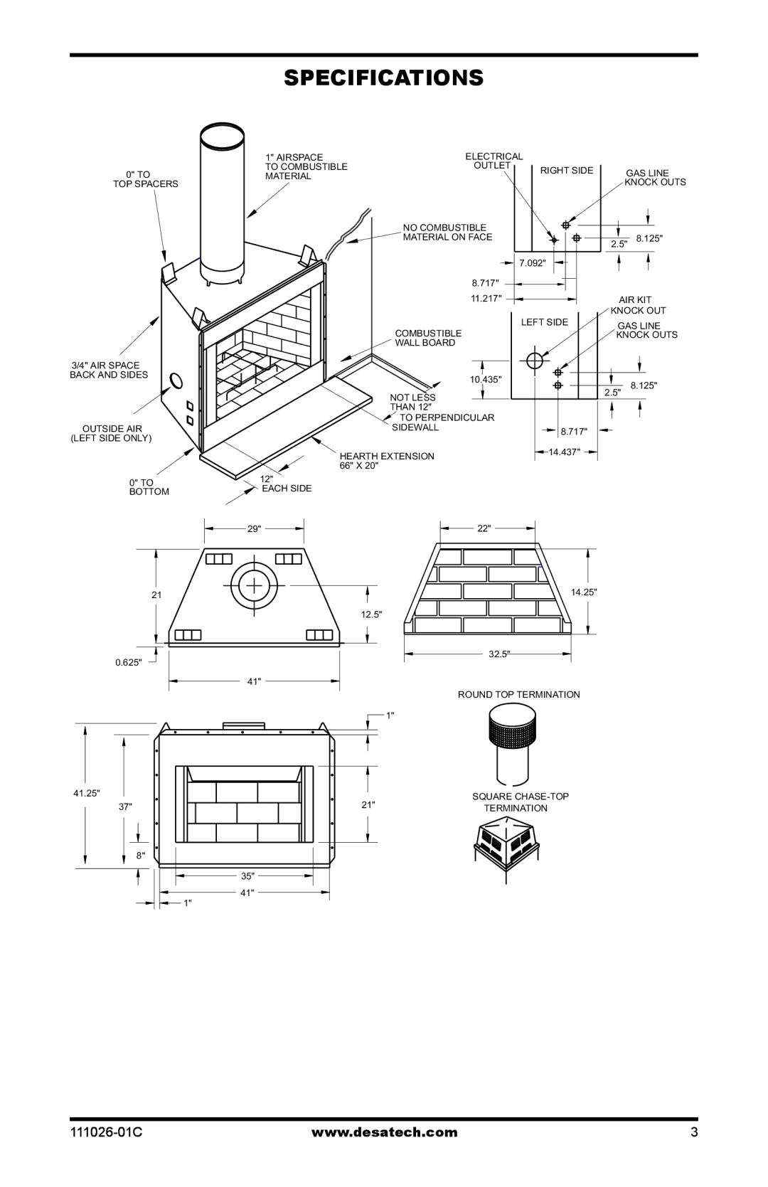 Desa S36RH, VS36H(1), VS36(1) installation manual Specifications 