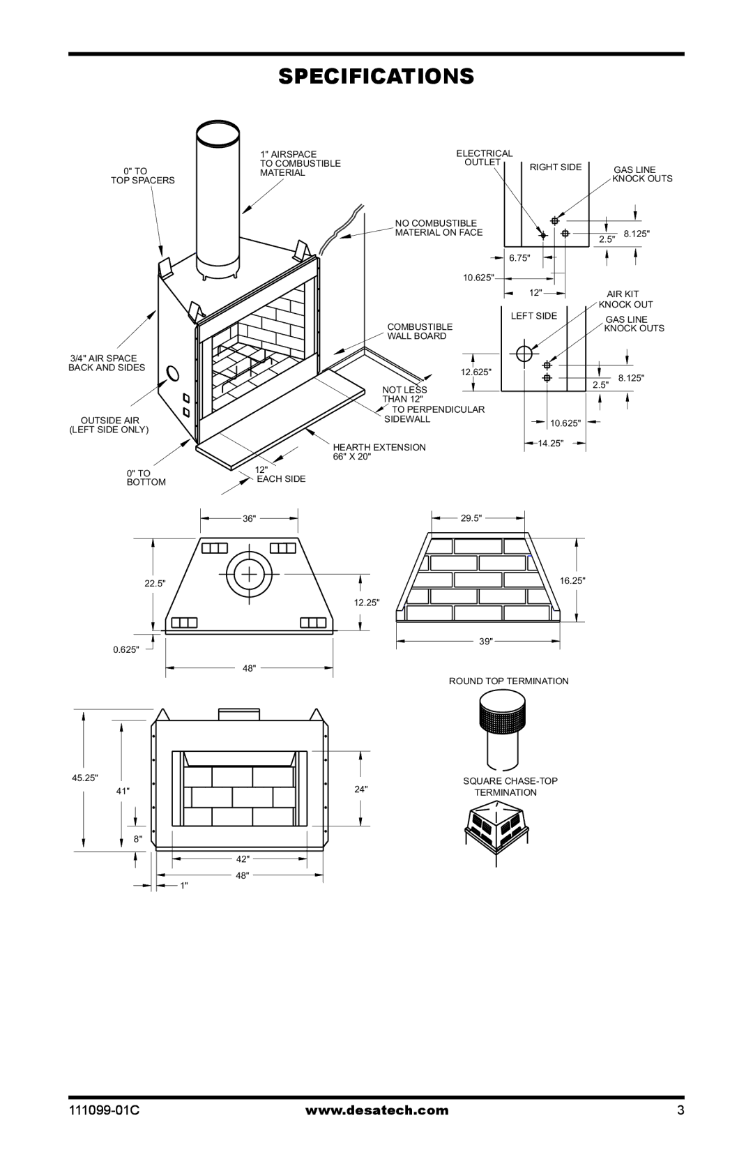 Desa S42RH, VS42(1), VS42H(1) installation manual Specifications 