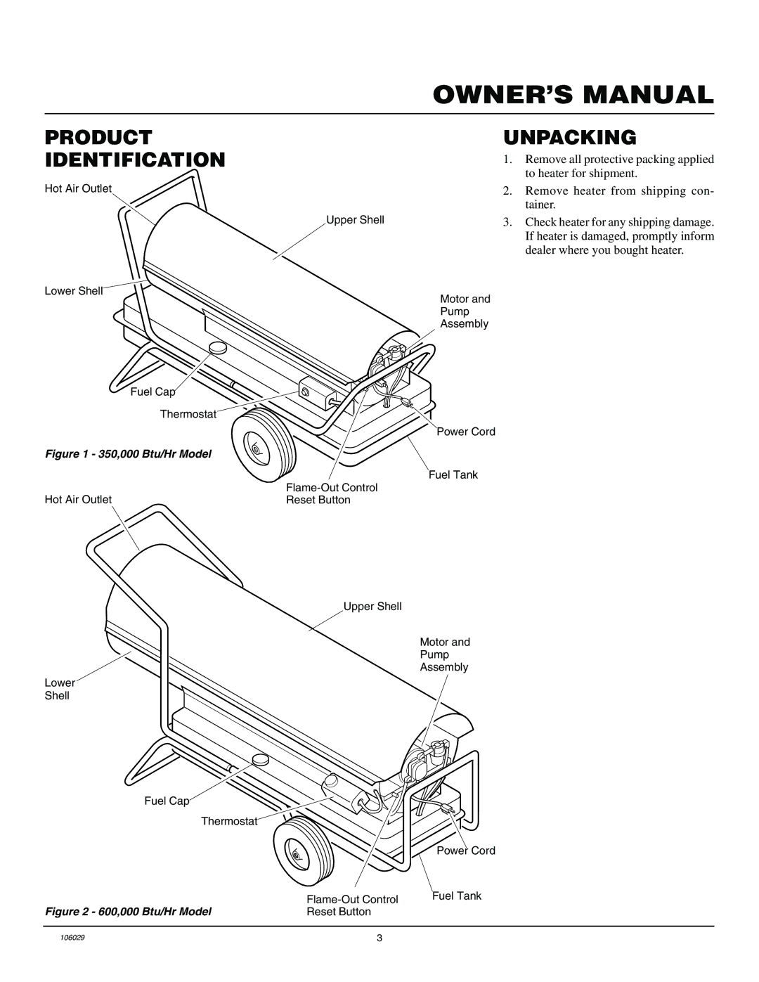 Desa SB350D, SB600D owner manual Product Identification, Unpacking 