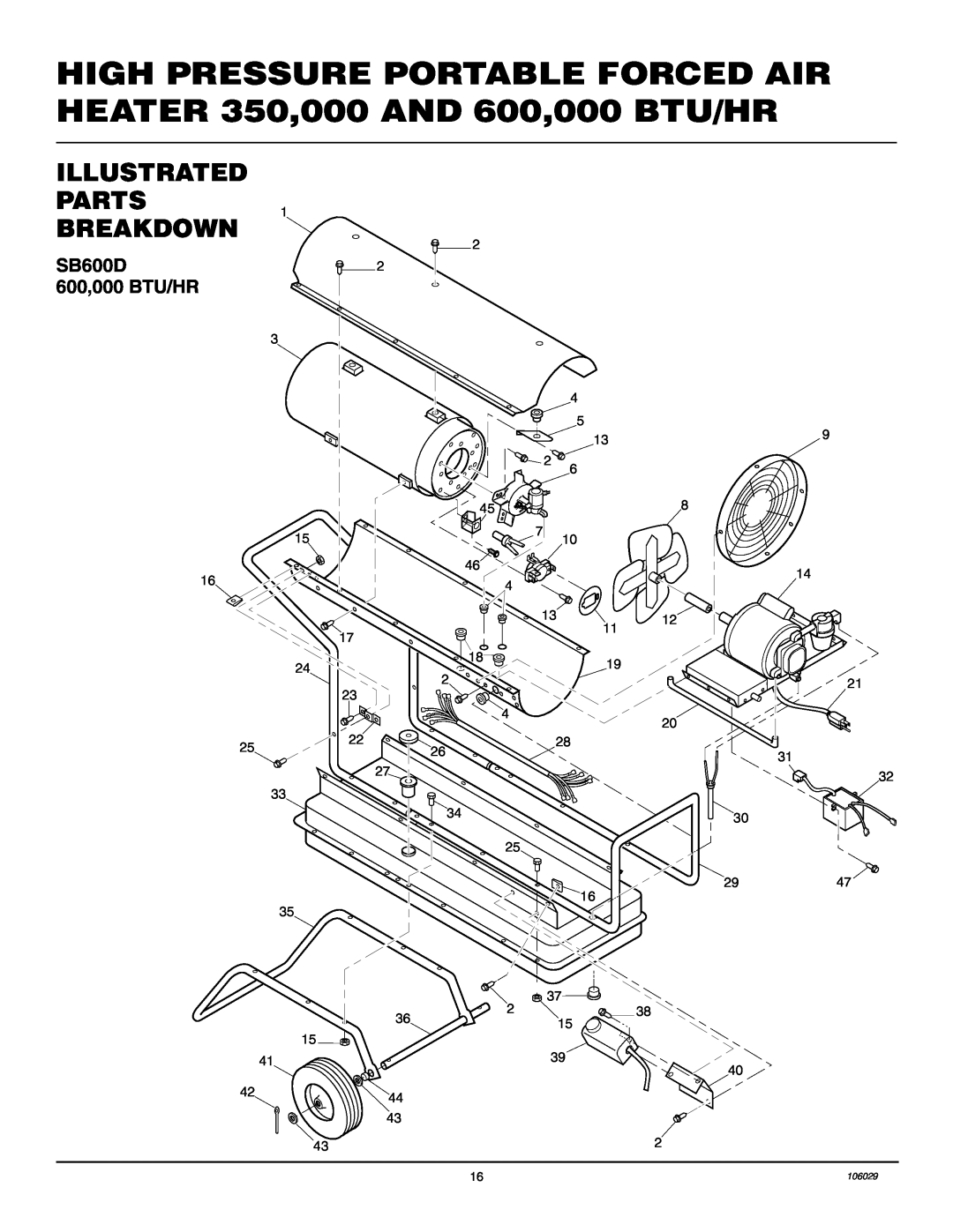 Desa SB350D owner manual SB600D 600,000 BTU/HR, Illustrated Parts Breakdown 