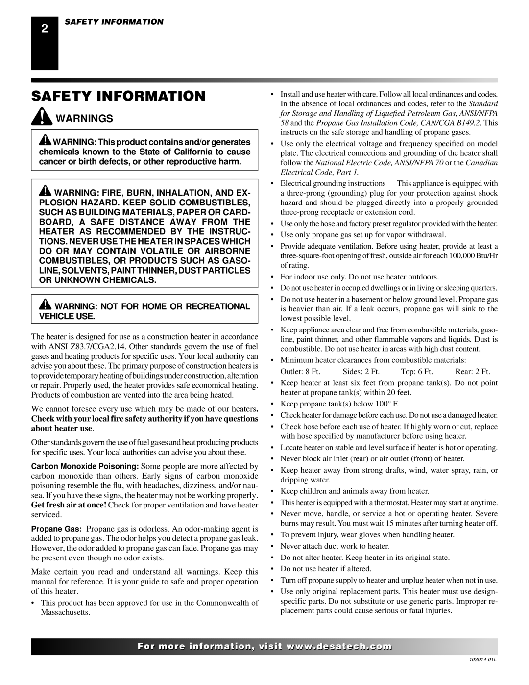 Desa SBLP155AT owner manual Safety Information 