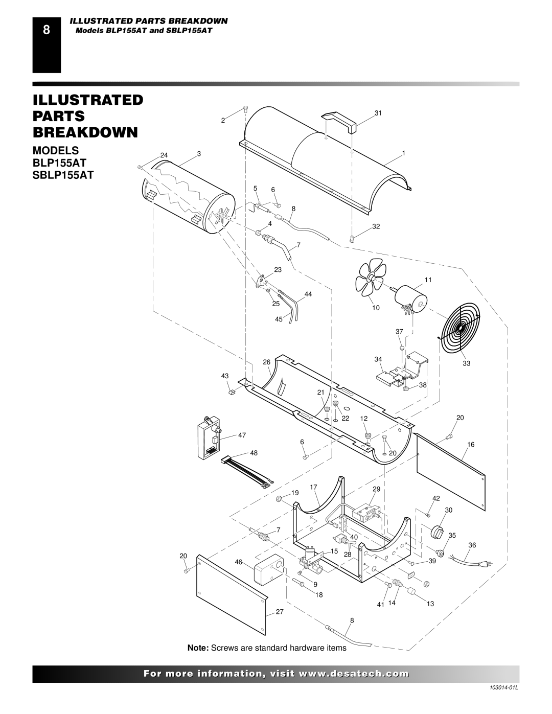 Desa owner manual Illustrated Parts Breakdown, Models BLP155AT SBLP155AT 