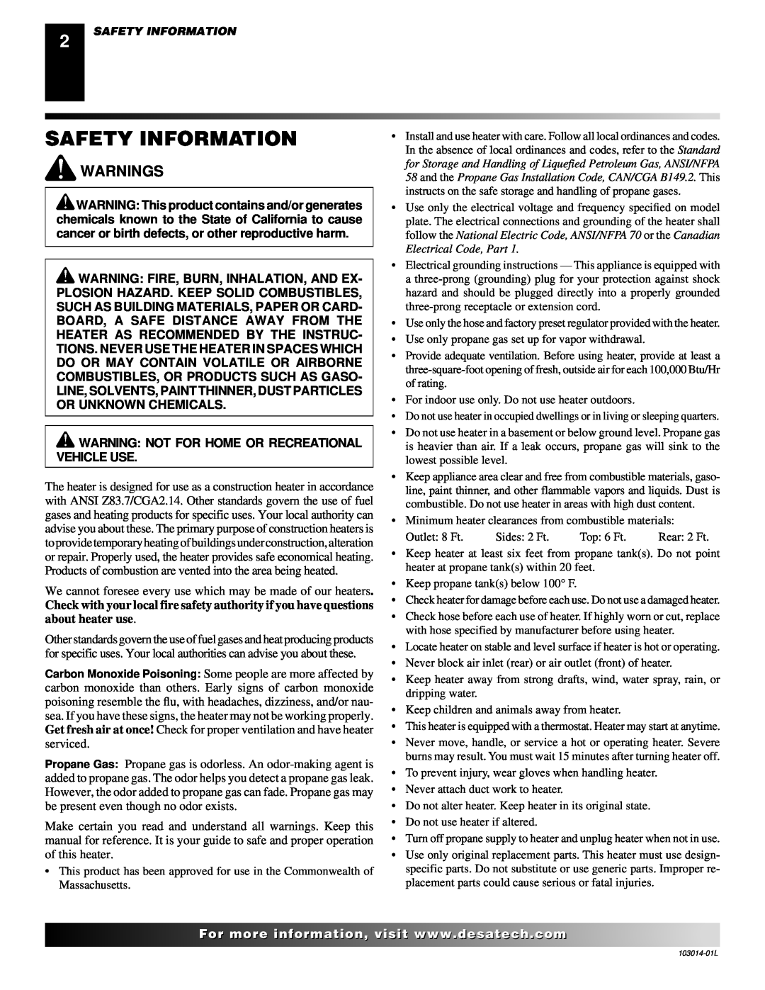 Desa SBLP155AT owner manual Safety Information, Warnings, Warning Not For Home Or Recreational Vehicle Use 