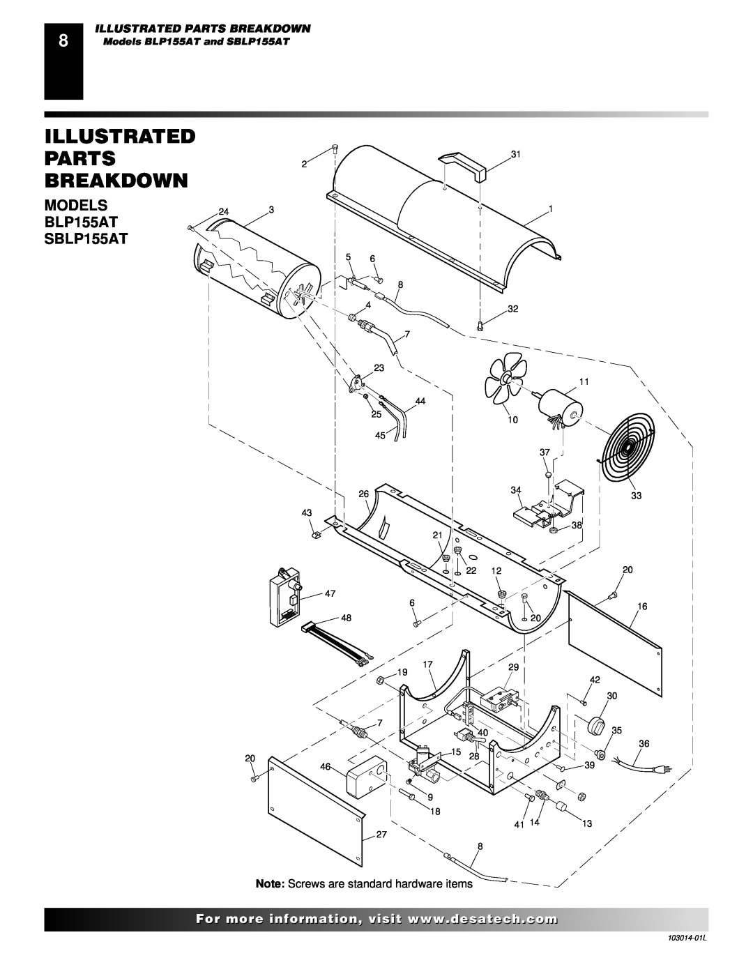 Desa owner manual Illustrated Parts Breakdown, Models BLP155AT and SBLP155AT 