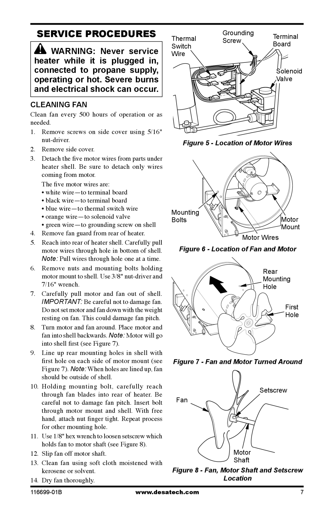 Desa 375-F, SBLP375AT owner manual Service Procedures, Cleaning FAN 