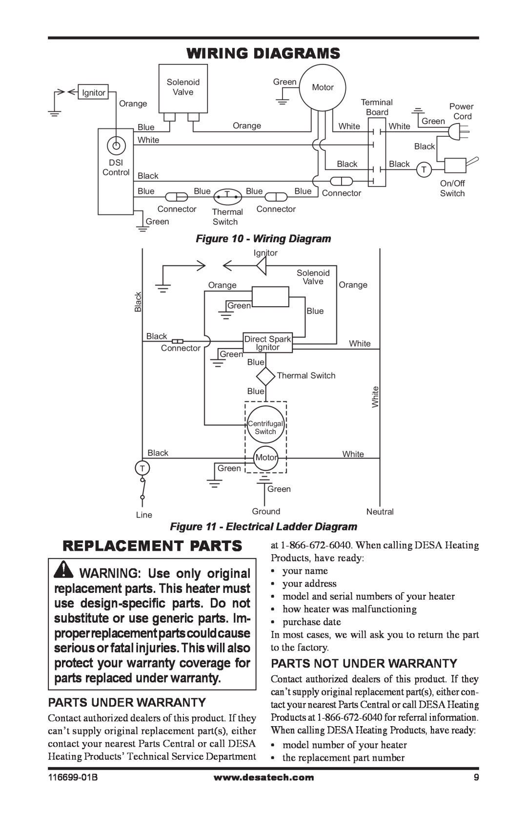 Desa 375-F Wiring Diagrams, Replacement Parts, Parts Under Warranty, Parts Not Under Warranty, Electrical Ladder Diagram 