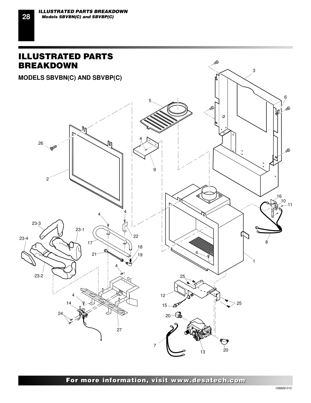 Desa SBVBN(C), SBVBP(C) installation manual Illustrated Parts Breakdown, Models Sbvbnc and Sbvbpc 