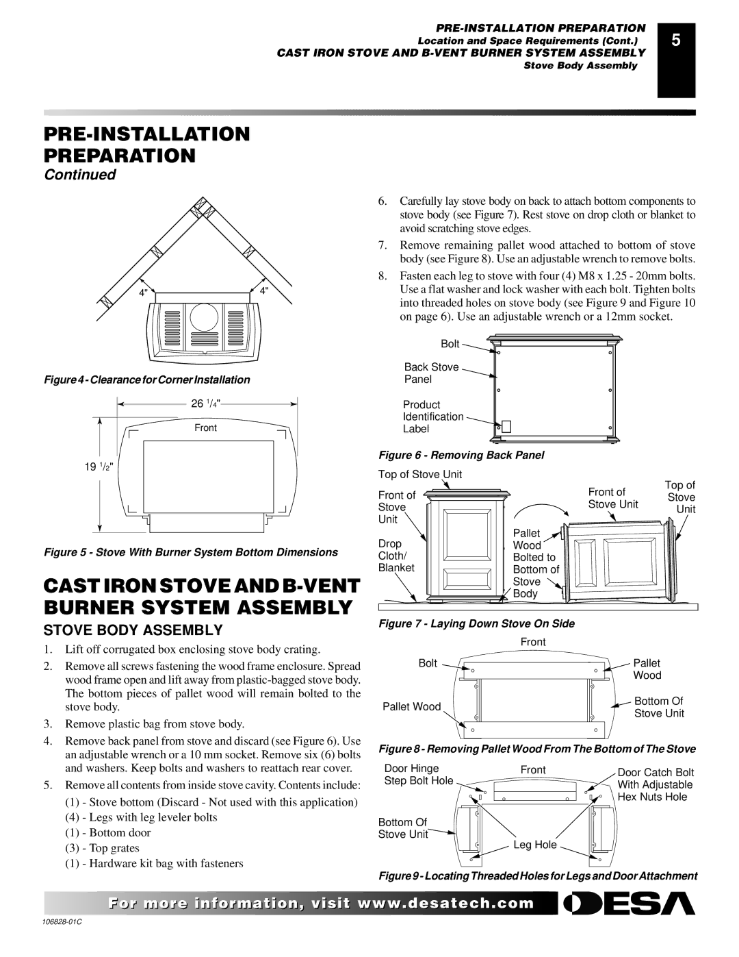 Desa SBVBP(C), SBVBN(C) installation manual Cast Iron Stove and B-VENT Burner System Assembly, Stove Body Assembly 