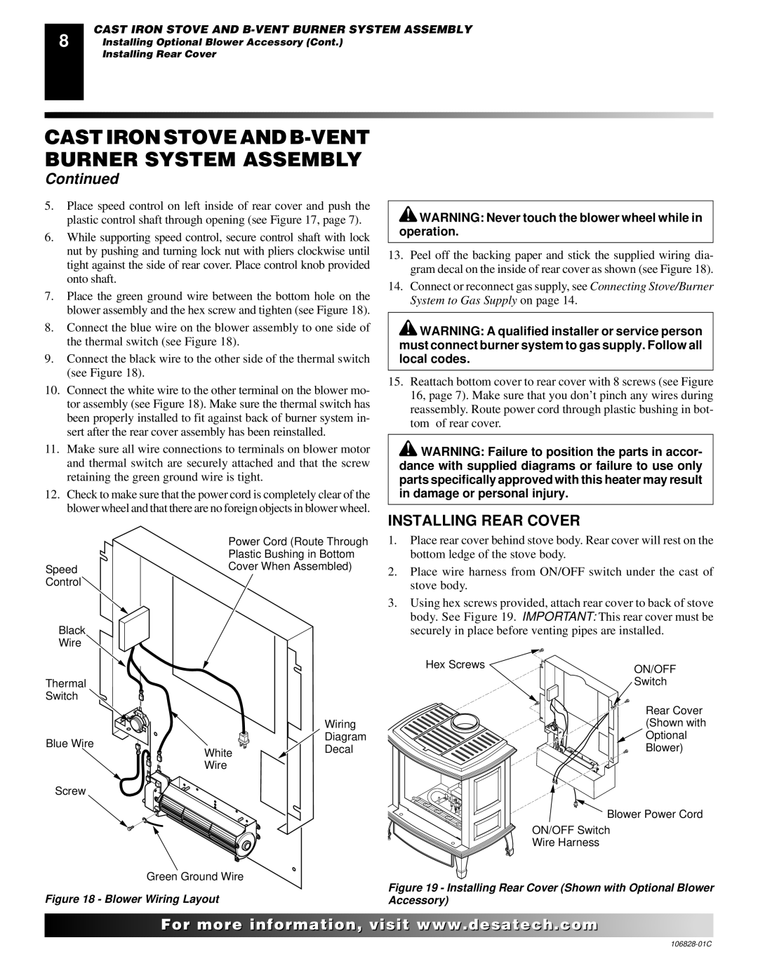 Desa SBVBN(C), SBVBP(C) installation manual Installing Rear Cover, On/Off 