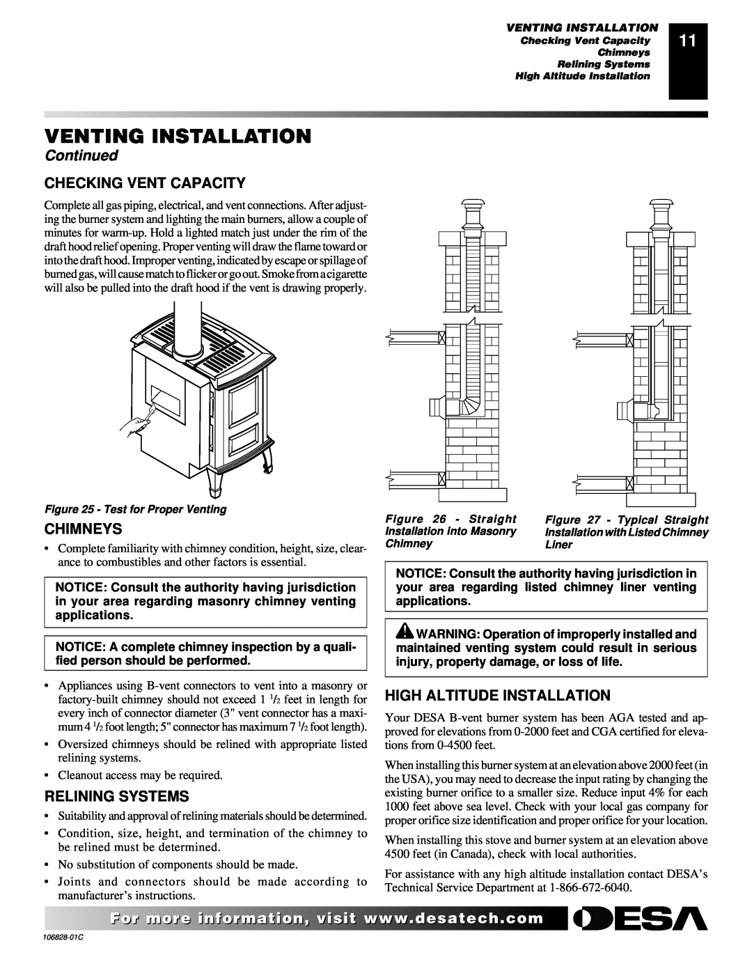 Desa SBVBP(C) Checking Vent Capacity, Chimneys, Relining Systems, High Altitude Installation, Venting Installation 