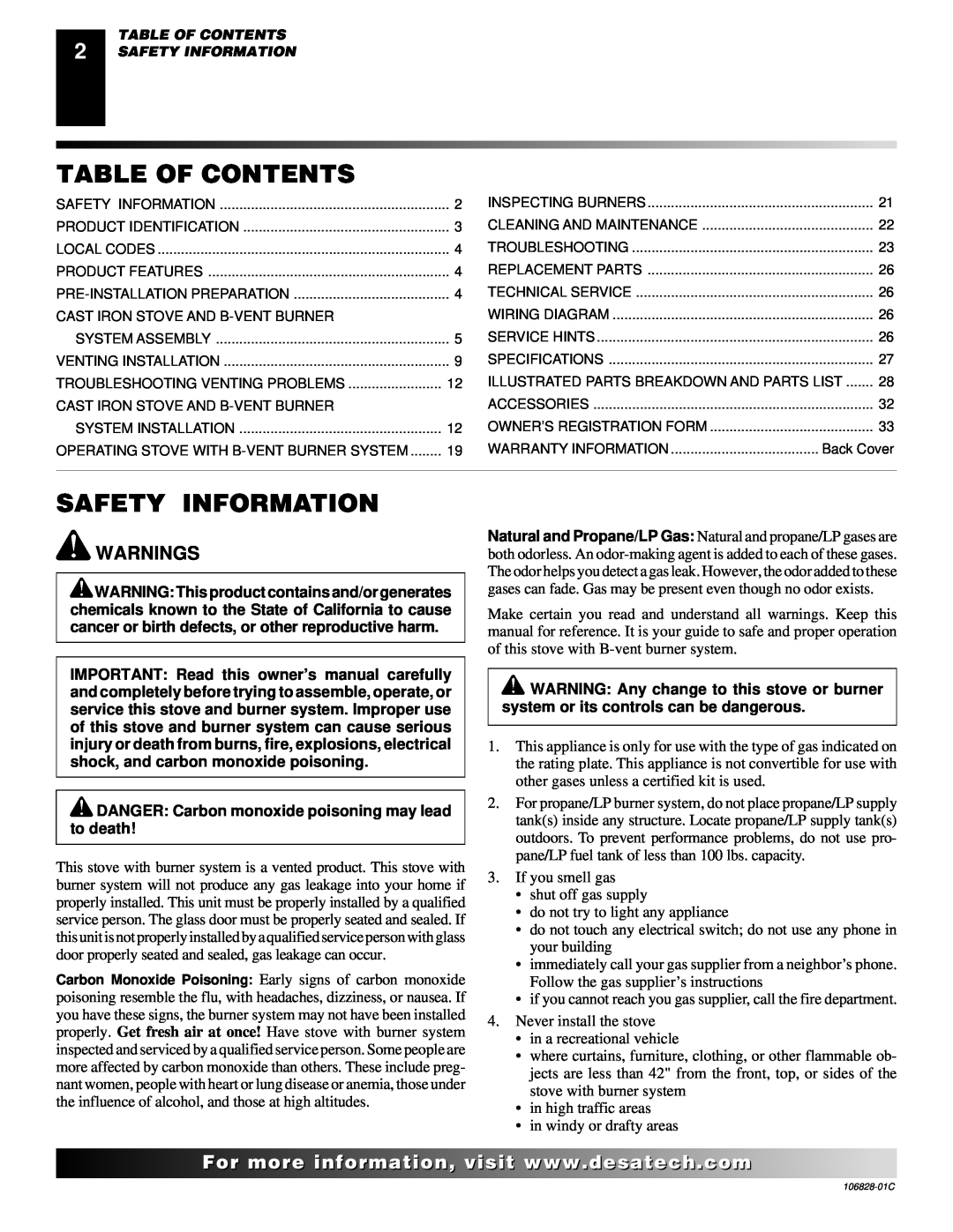 Desa SBVBN(C), SBVBP(C) installation manual Table Of Contents, Safety Information, Warnings, For..com 