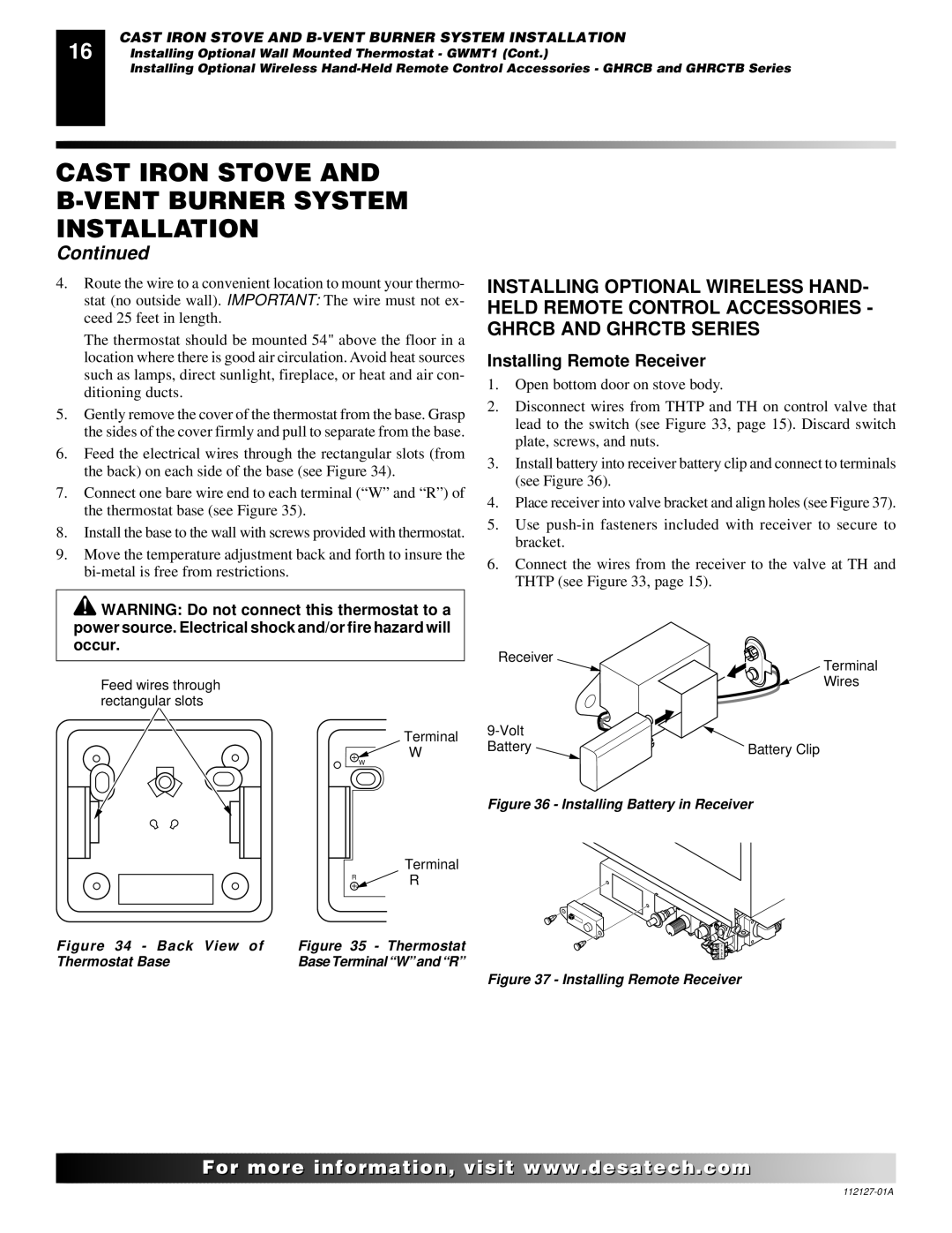 Desa SBVBN(D) installation manual Installing Remote Receiver, Installing Battery in Receiver 