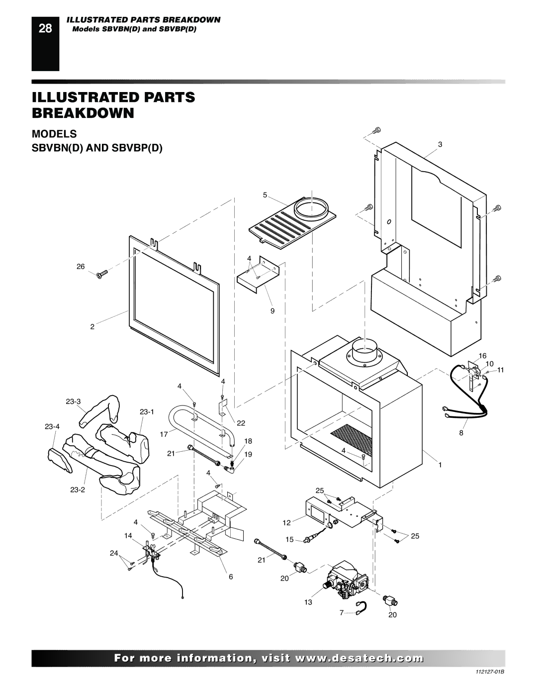 Desa SBVBP installation manual Illustrated Parts Breakdown, Models Sbvbnd and Sbvbpd 