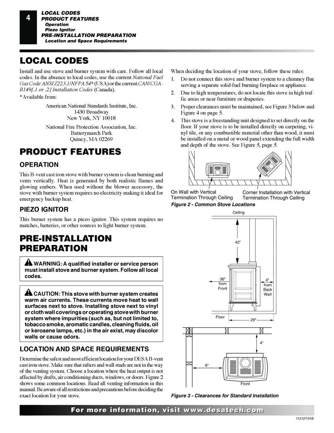 Desa SBVBP installation manual Local Codes, Product Features, PRE-INSTALLATION Preparation 