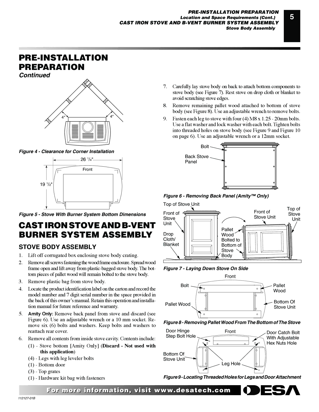 Desa SBVBP installation manual Cast Iron Stove and B-VENT Burner System Assembly, Stove Body Assembly 