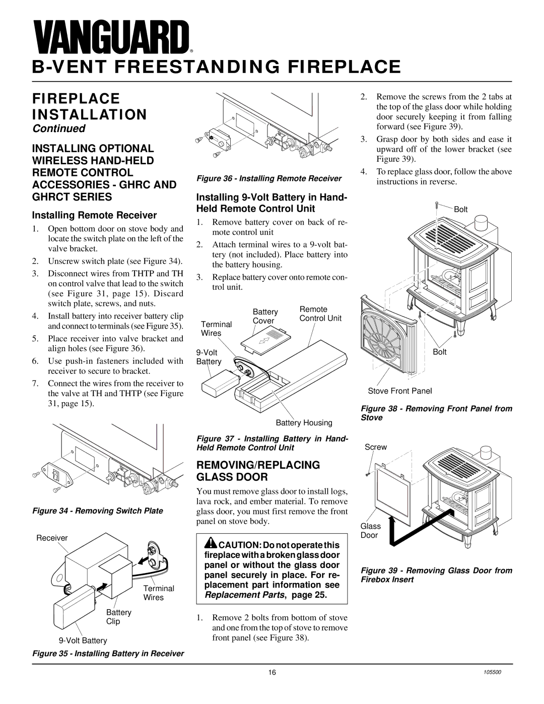 Desa SBVBP(A), SBVBN(A) installation manual REMOVING/REPLACING Glass Door, Installing Remote Receiver 