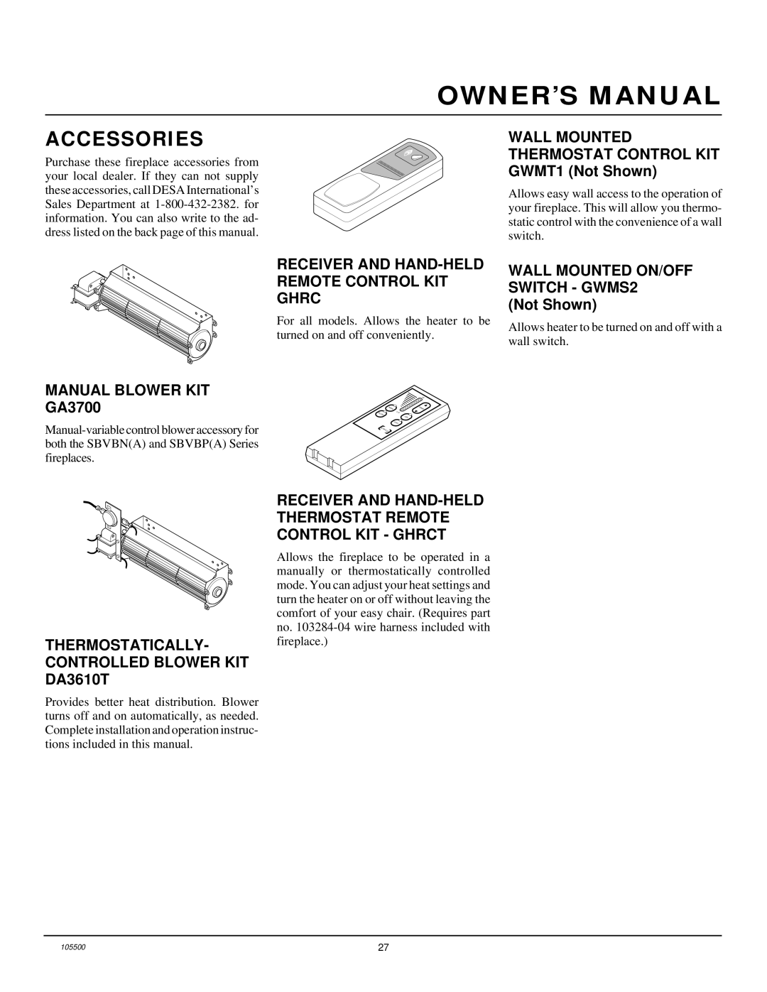 Desa SBVBN(A), SBVBP(A) installation manual Accessories 