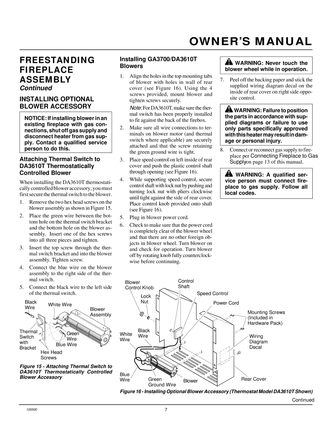 Desa SBVBN(A), SBVBP(A) installation manual Installing Optional Blower Accessory, Installing GA3700/DA3610T Blowers 