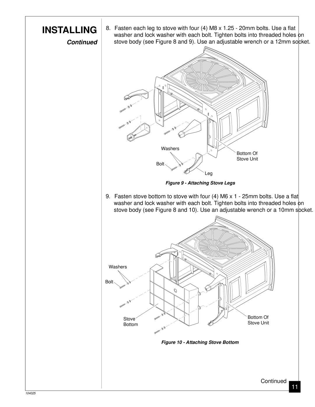 Desa SCIVFC, SCIVFB, SCIVFR, SCIVFG installation manual Attaching Stove Legs 