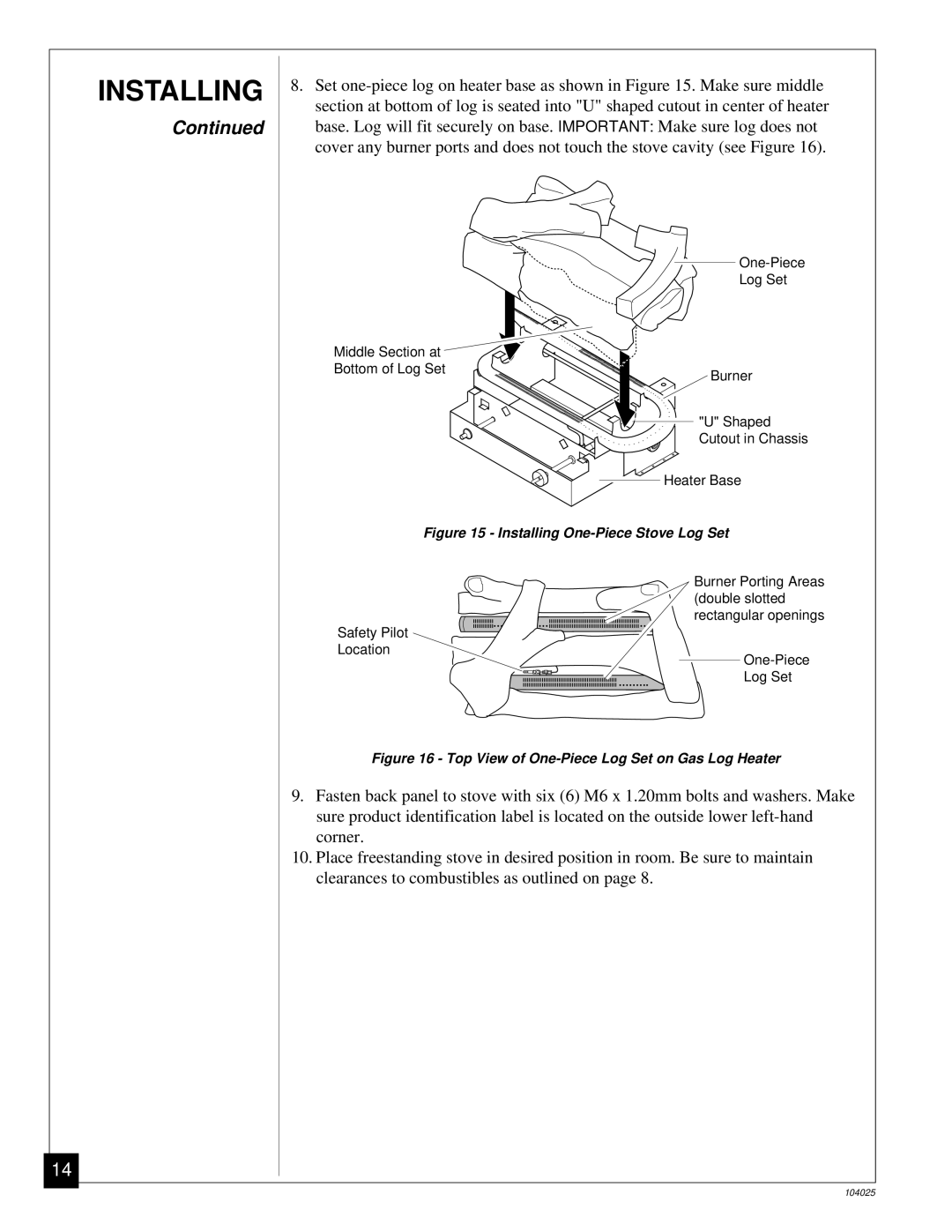 Desa SCIVFG, SCIVFB, SCIVFR, SCIVFC installation manual Installing One-Piece Stove Log Set 