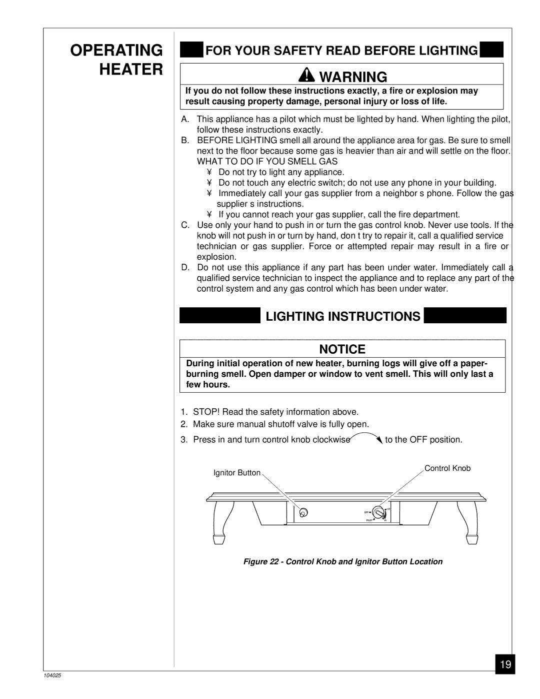 Desa SCIVFC, SCIVFB, SCIVFR, SCIVFG installation manual Operating Heater, For Your Safety Read Before Lighting 