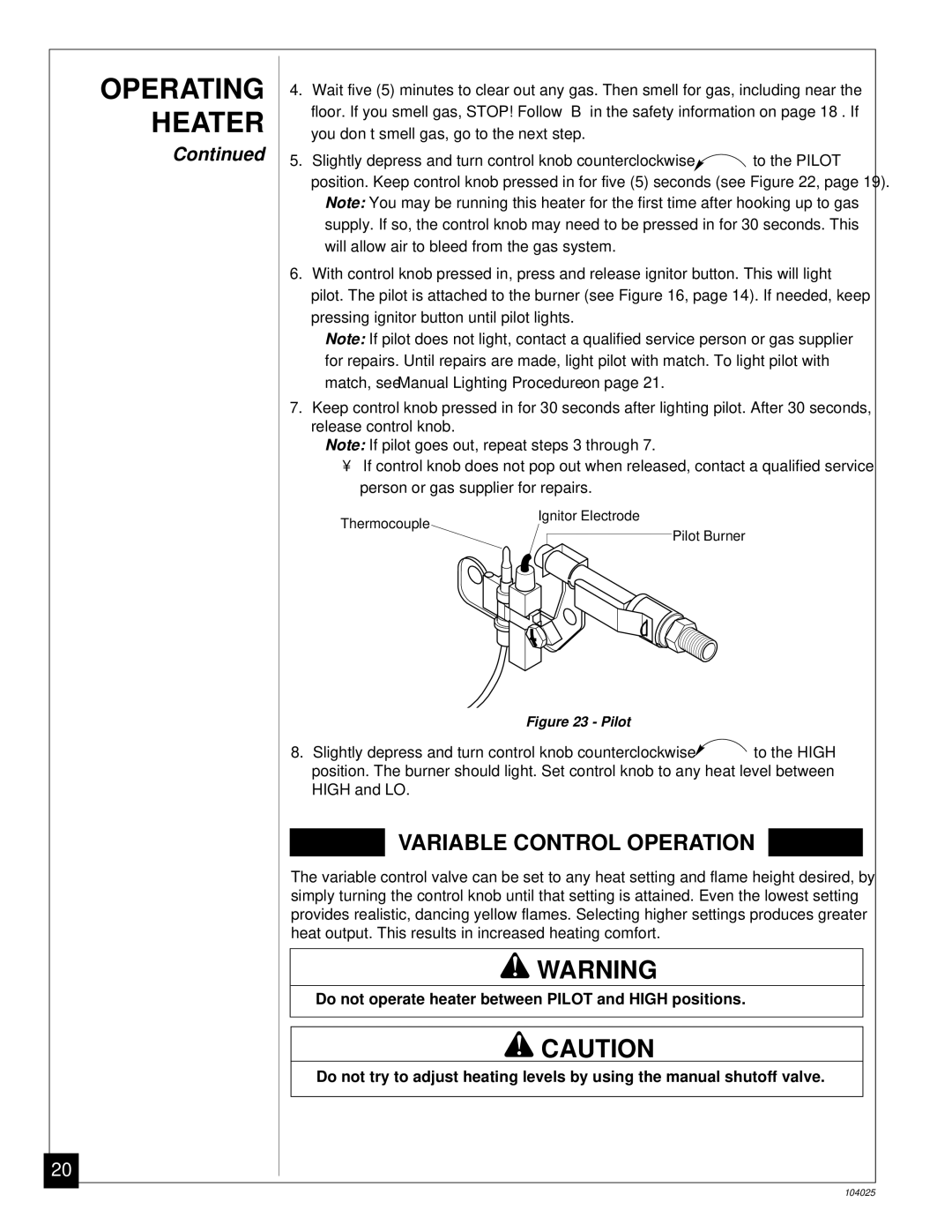 Desa SCIVFB, SCIVFR, SCIVFG, SCIVFC installation manual Variable Control Operation 