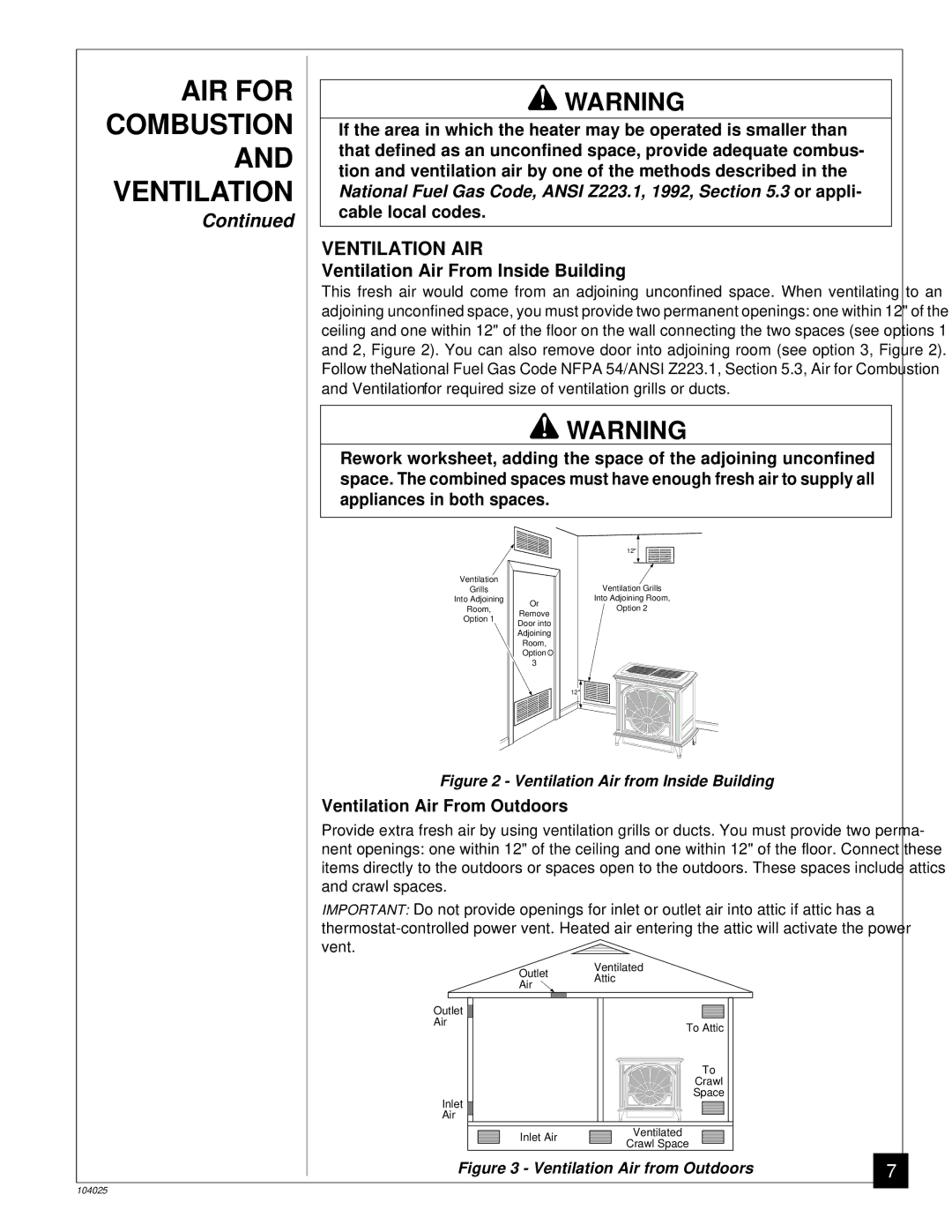 Desa SCIVFC, SCIVFB, SCIVFR, SCIVFG installation manual AIR for, Ventilation AIR 