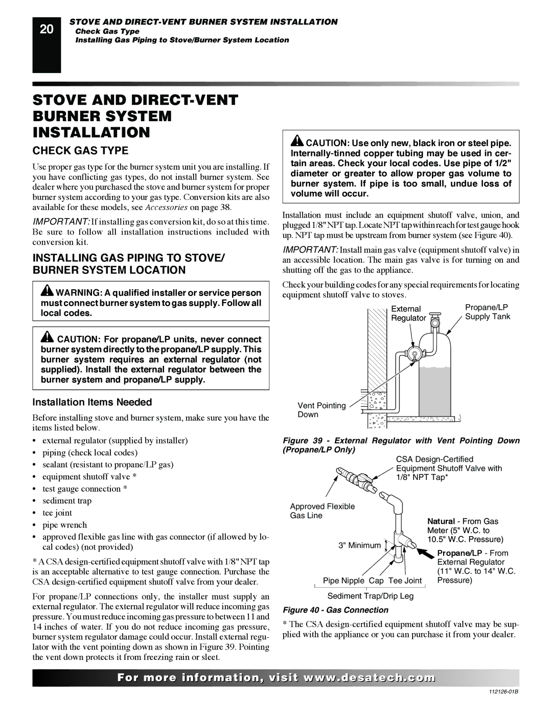 Desa SDVBND, SDVBPD Stove and DIRECT-VENT Burner System Installation, Check GAS Type, Installation Items Needed 