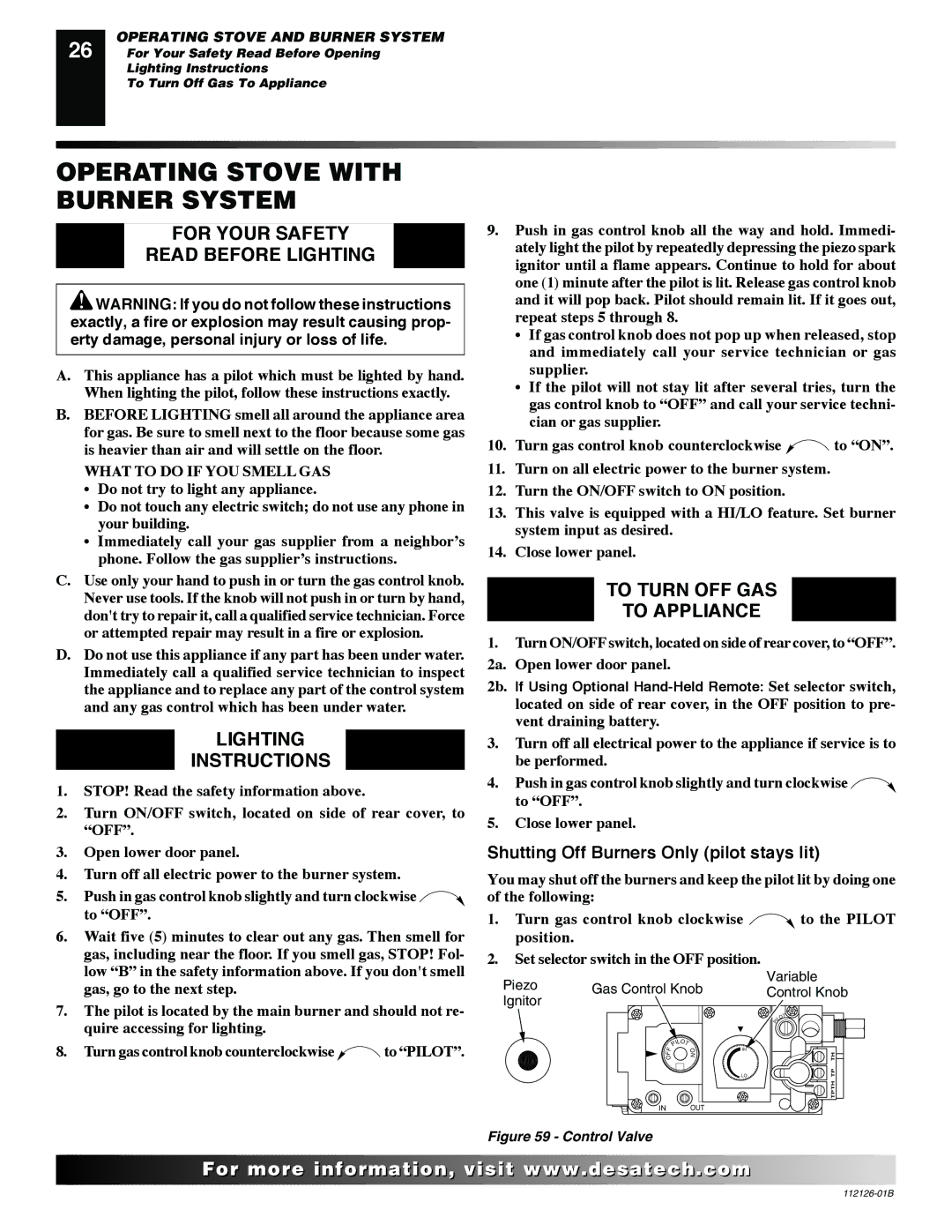 Desa SDVBND, SDVBPD Operating Stove with Burner System, For Your Safety Read Before Lighting, Lighting Instructions 