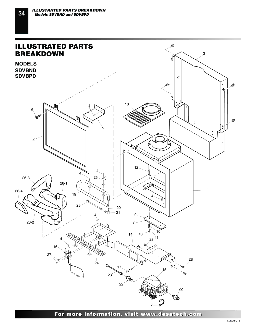 Desa SDVBND, SDVBPD installation manual Illustrated Parts Breakdown, Models Sdvbnd Sdvbpd 