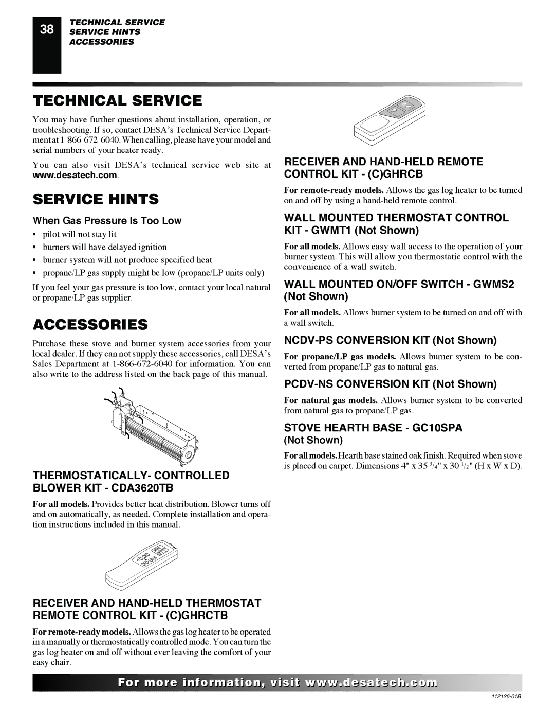 Desa SDVBND, SDVBPD installation manual Technical Service, Service Hints, Accessories 