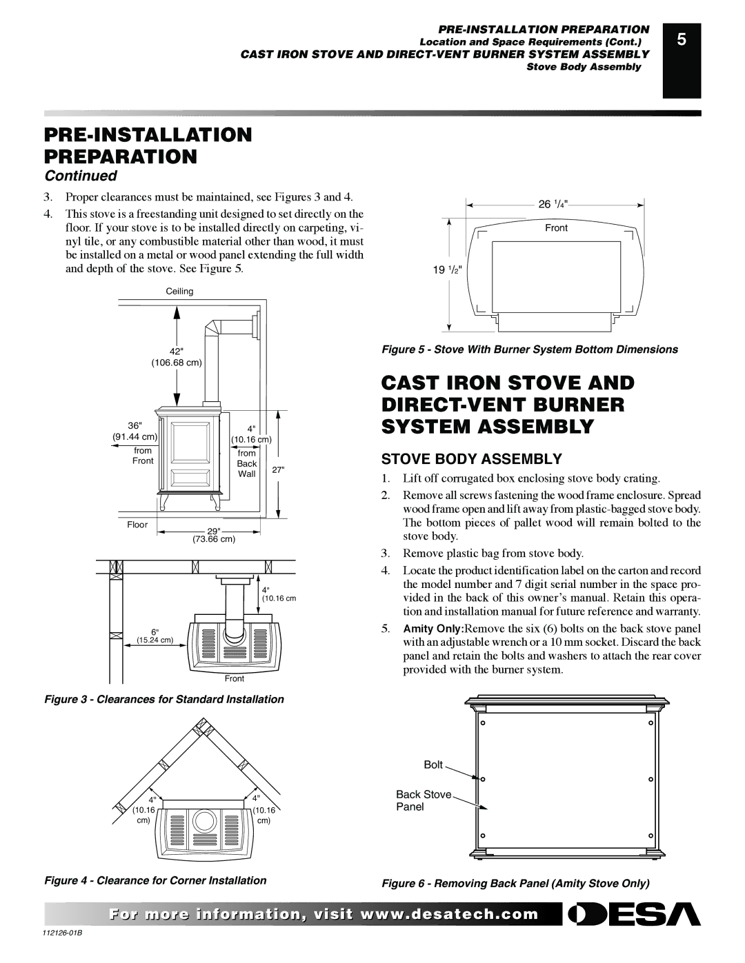 Desa SDVBPD PRE-INSTALLATION Preparation, Cast Iron Stove and DIRECT-VENT Burner System Assembly, Stove Body Assembly 