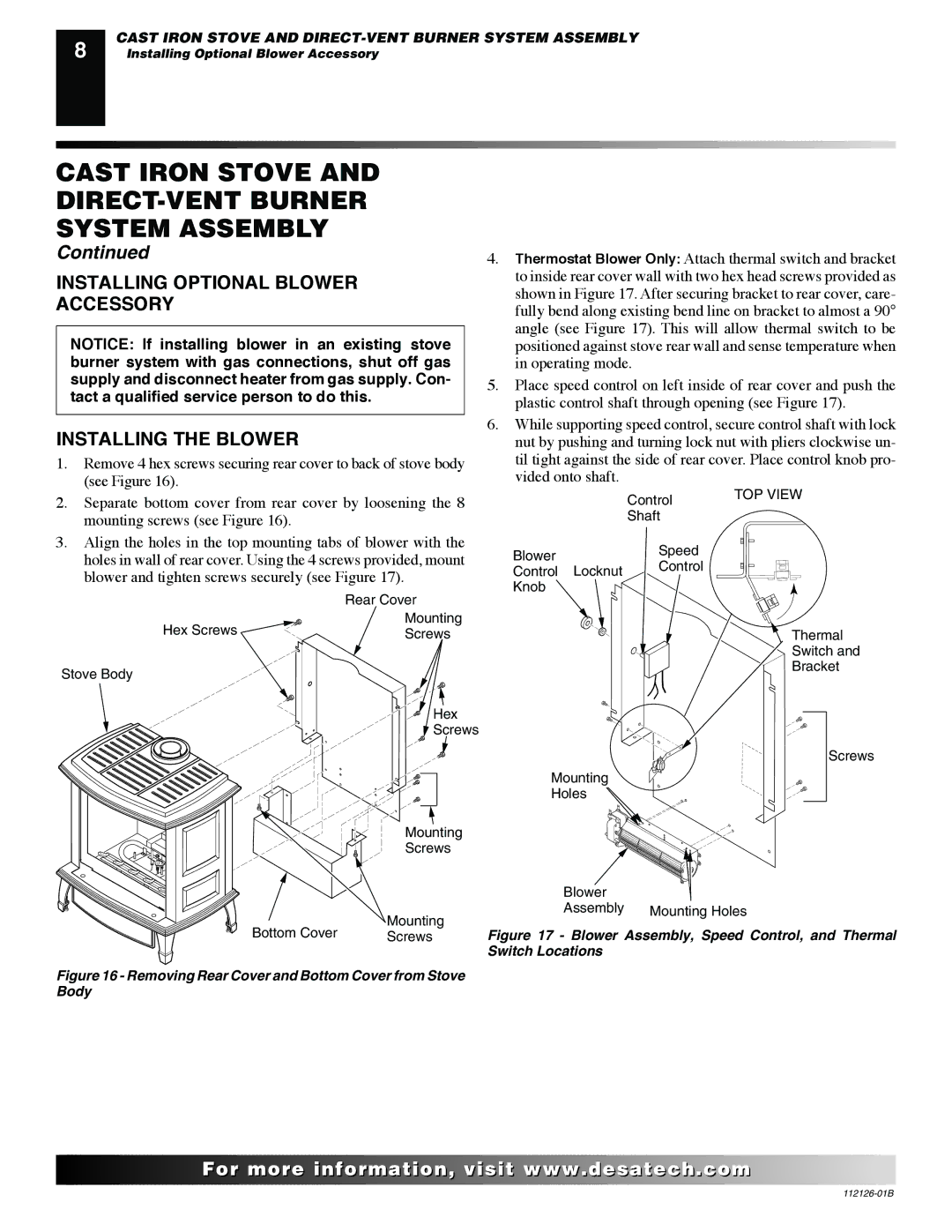 Desa SDVBND, SDVBPD installation manual Installing Optional Blower Accessory Installing the Blower, TOP View 