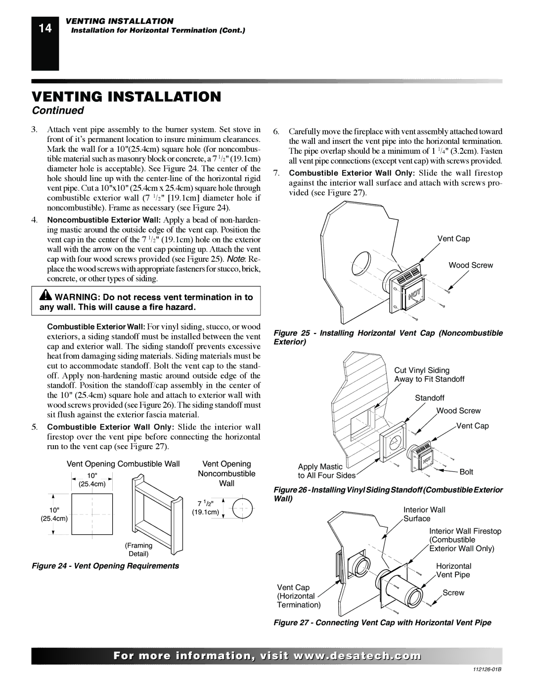 Desa SDVBND, SDVBPD installation manual Vent Opening Requirements 