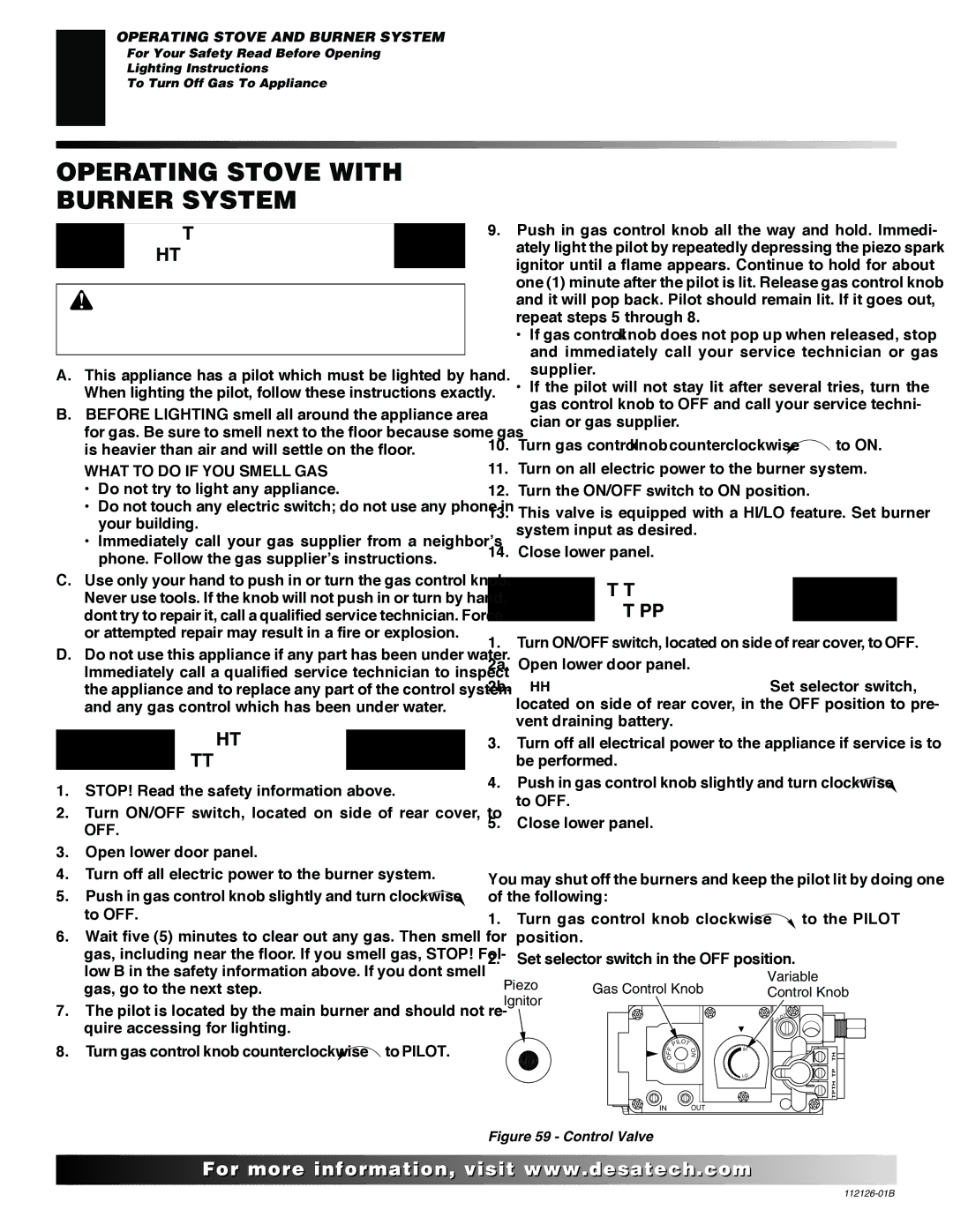 Desa SDVBND, SDVBPD Operating Stove with Burner System, For Your Safety Read Before Lighting, Lighting Instructions 