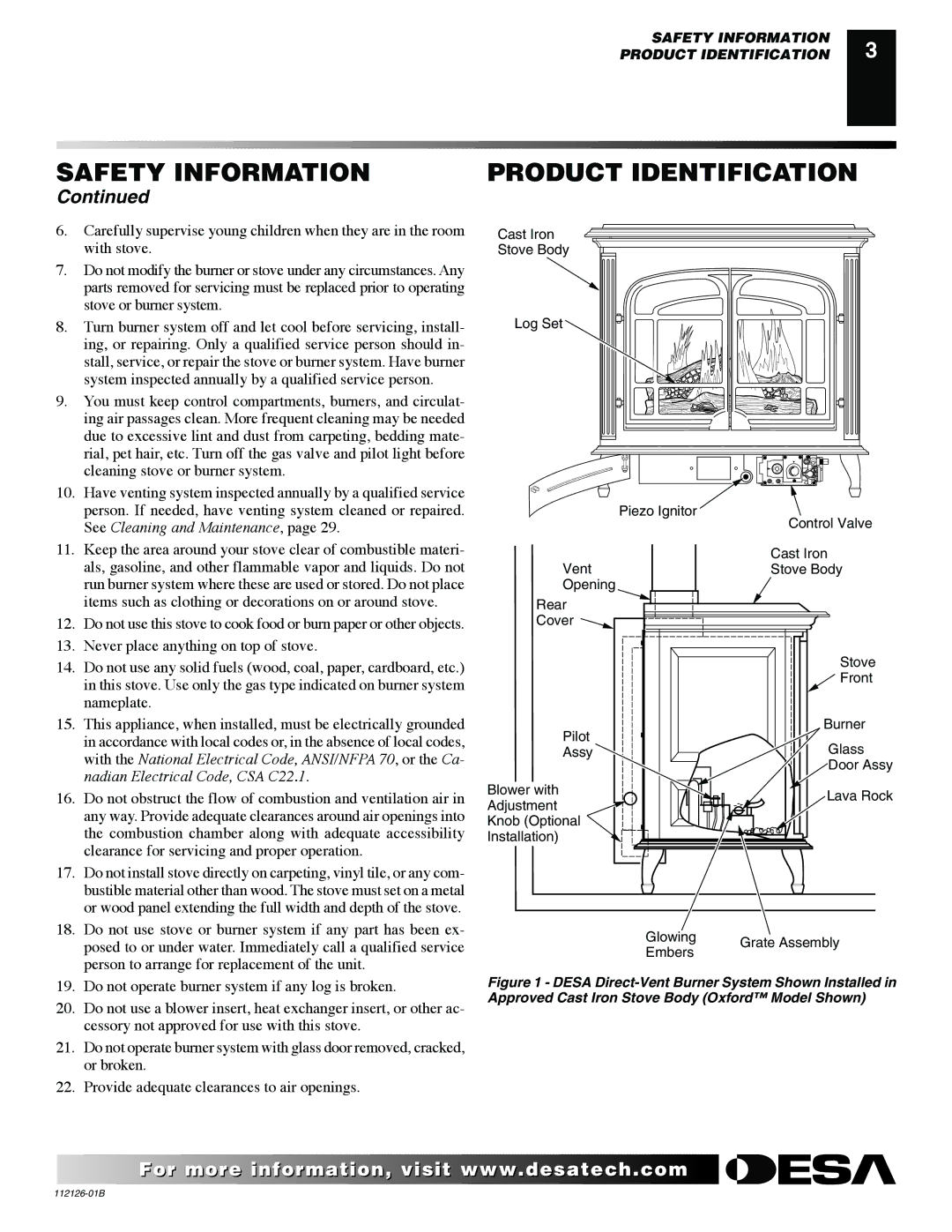 Desa SDVBPD, SDVBND installation manual Product Identification, With stove 