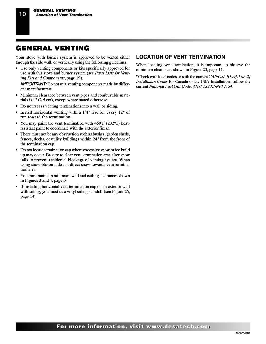 Desa SDVBND, SDVBPD installation manual General Venting, Location Of Vent Termination 