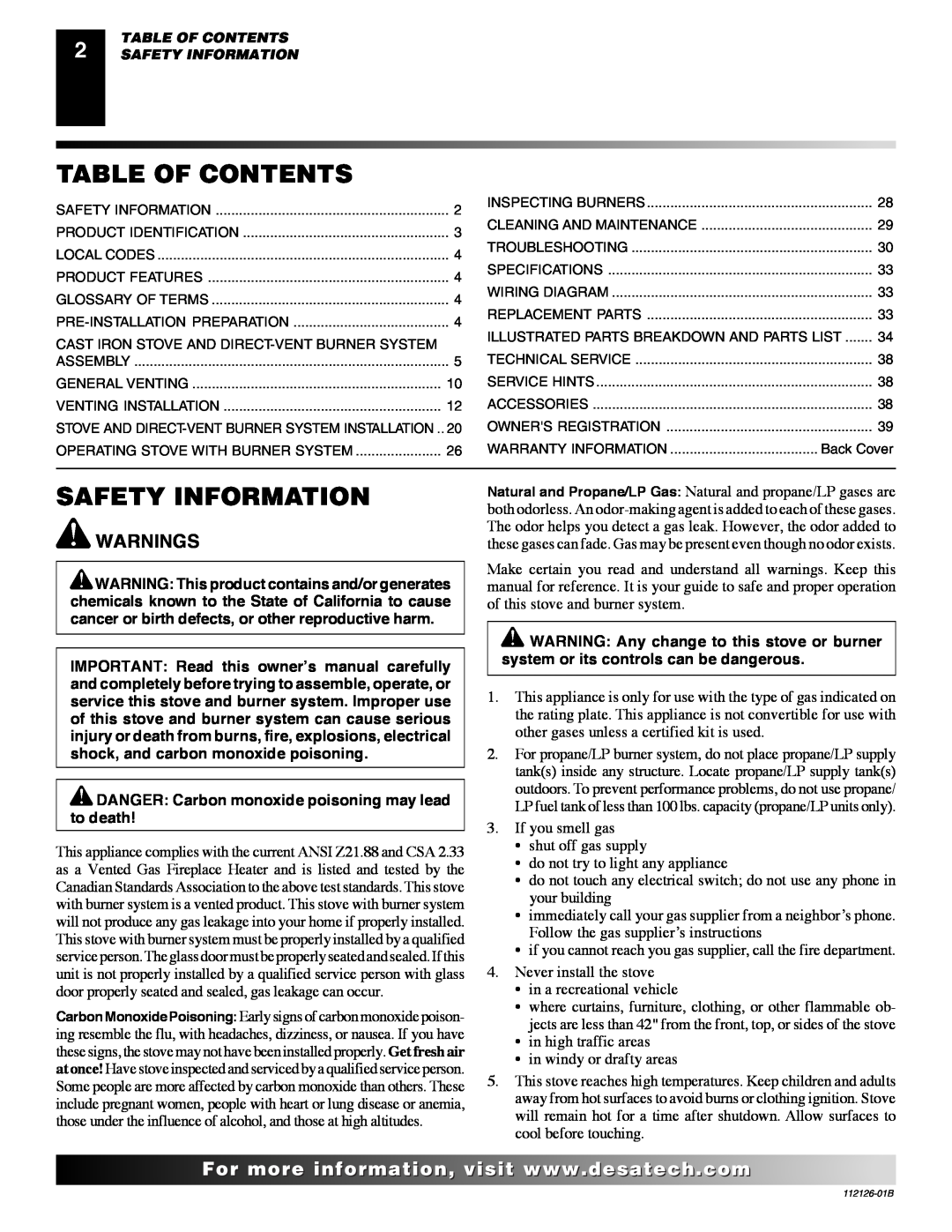 Desa SDVBND, SDVBPD installation manual Table Of Contents, Safety Information, Warnings 