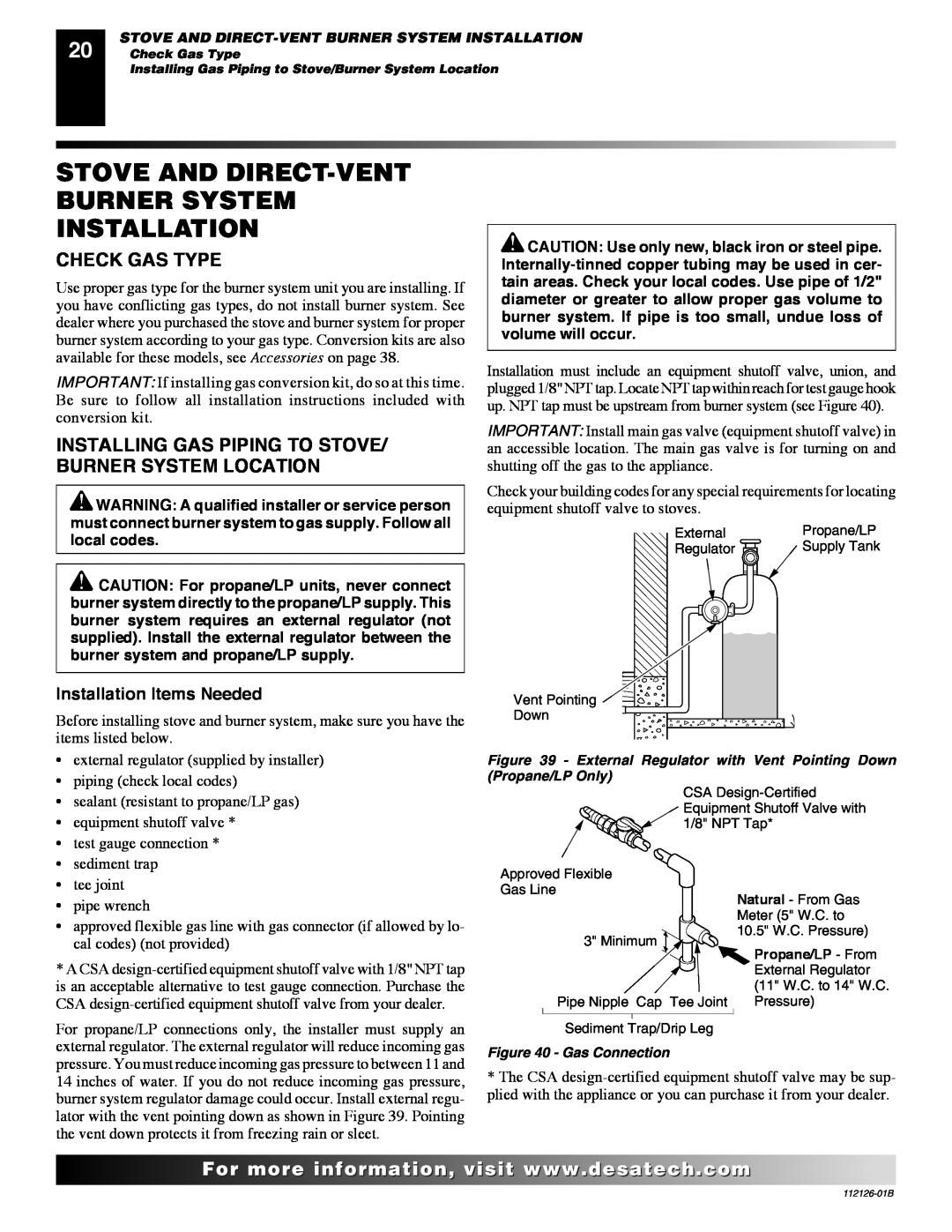 Desa SDVBND, SDVBPD installation manual Stove And Direct-Ventburner System Installation, Check Gas Type 
