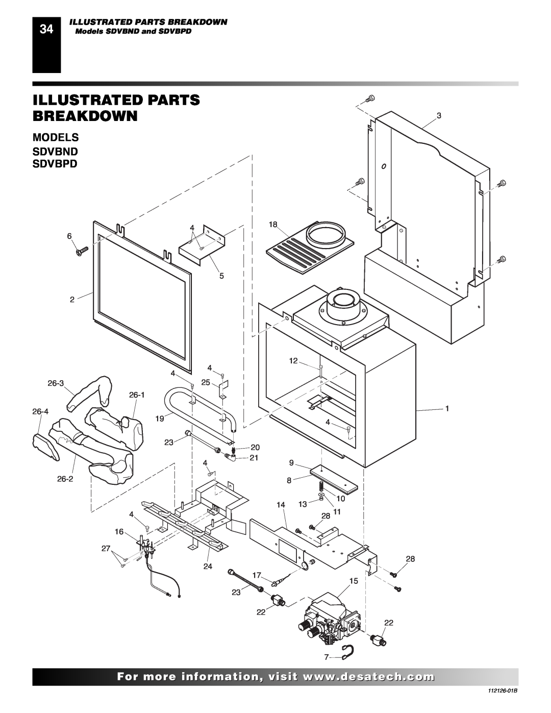 Desa SDVBND, SDVBPD installation manual Illustrated Parts Breakdown, Models Sdvbnd Sdvbpd 
