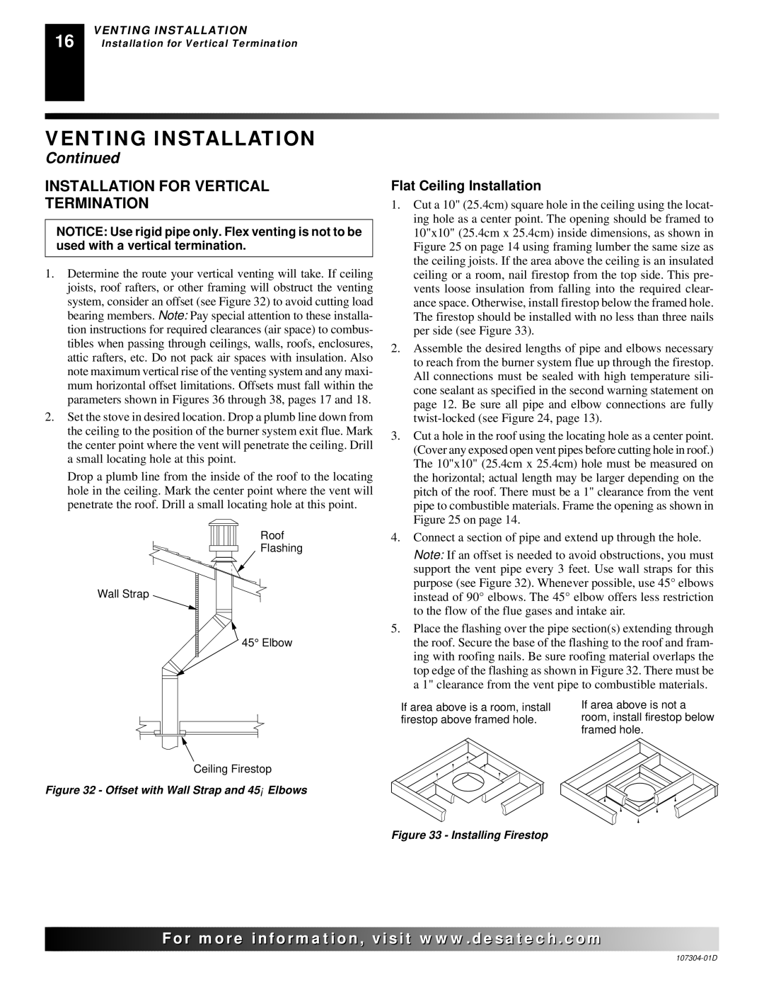 Desa SDVBPC, SDVBNC installation manual Installation for Vertical Termination, Flat Ceiling Installation 