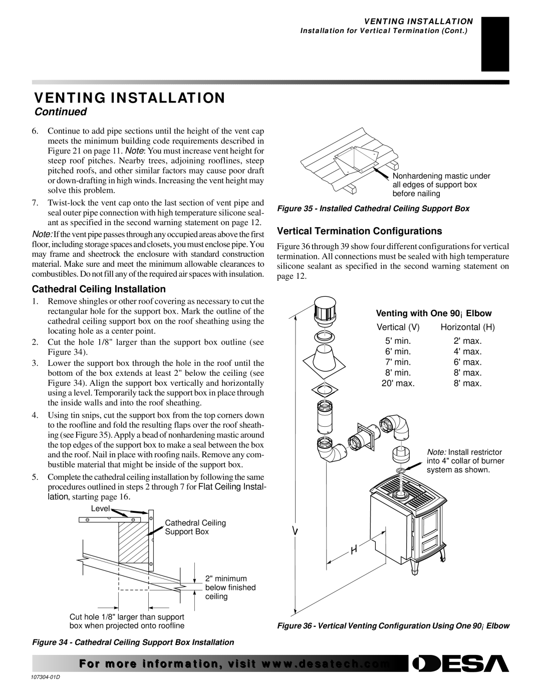 Desa SDVBNC, SDVBPC installation manual Cathedral Ceiling Installation, Vertical Termination Configurations 