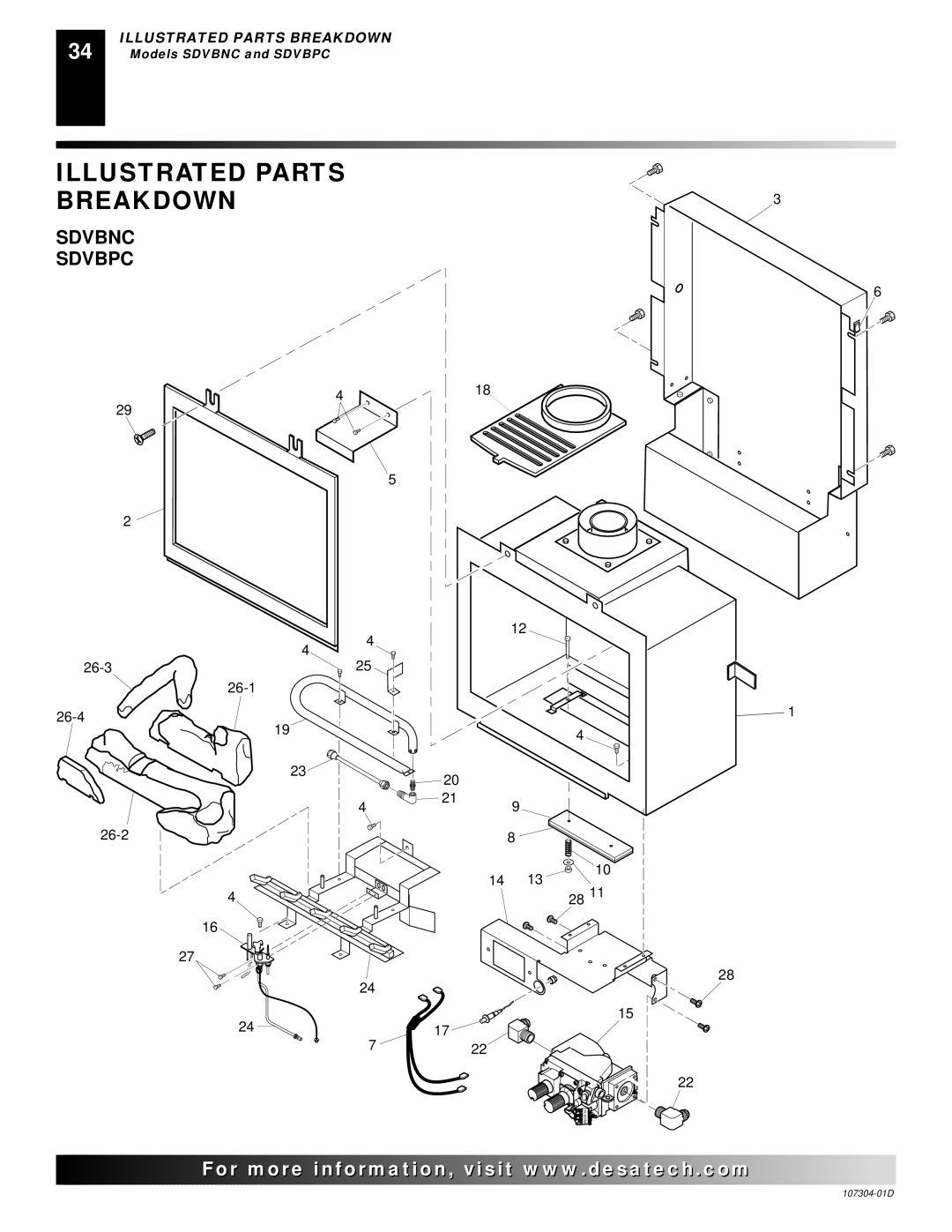 Desa SDVBPC, SDVBNC installation manual Illustrated Parts Breakdown, Sdvbnc Sdvbpc 