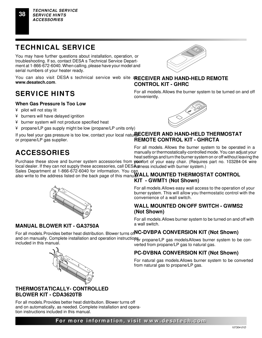 Desa SDVBPC, SDVBNC installation manual Technical Service, Service Hints, Accessories 