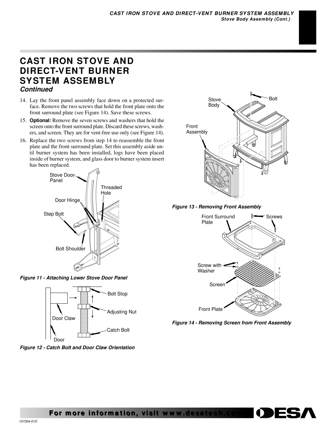 Desa SDVBNC, SDVBPC installation manual Attaching Lower Stove Door Panel 