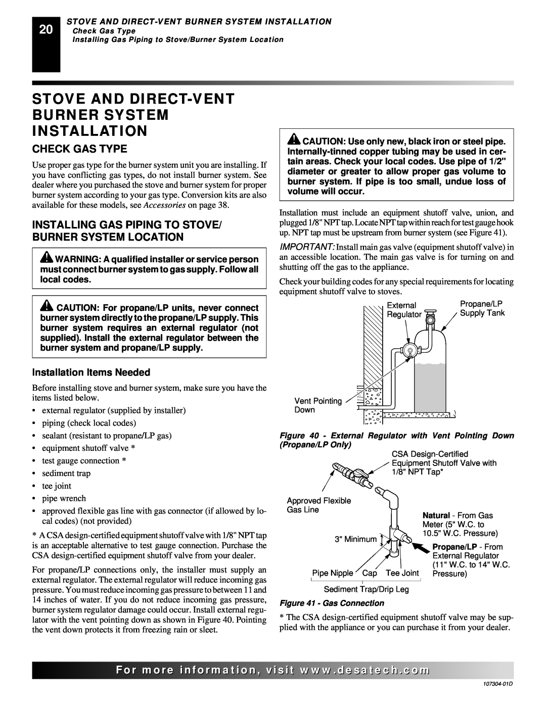 Desa SDVBPC, SDVBNC installation manual Stove And Direct-Ventburner System Installation, Check Gas Type 